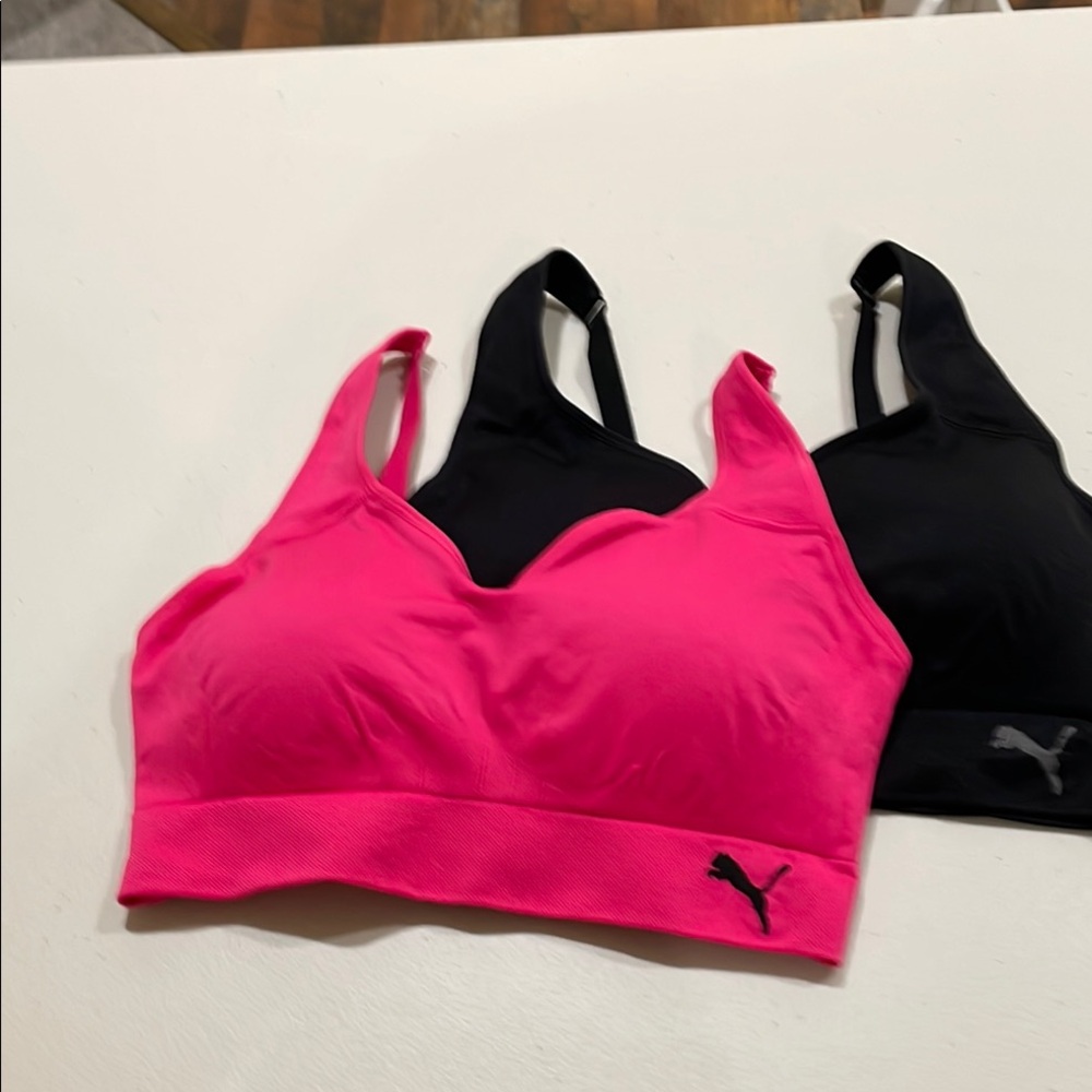 Puma Women's Vibrant Pink and Classic Black Sports Bra Bundle (includes 2 bras)